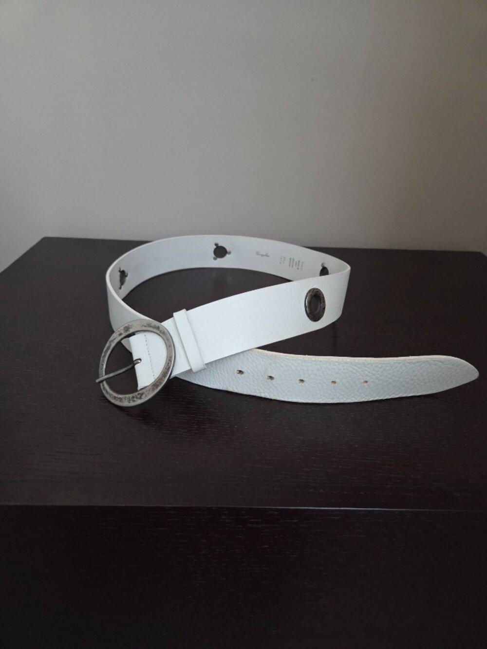 Garuglieri Made in Italy Leather White Belt Hammered Buckle Women's XL Boho